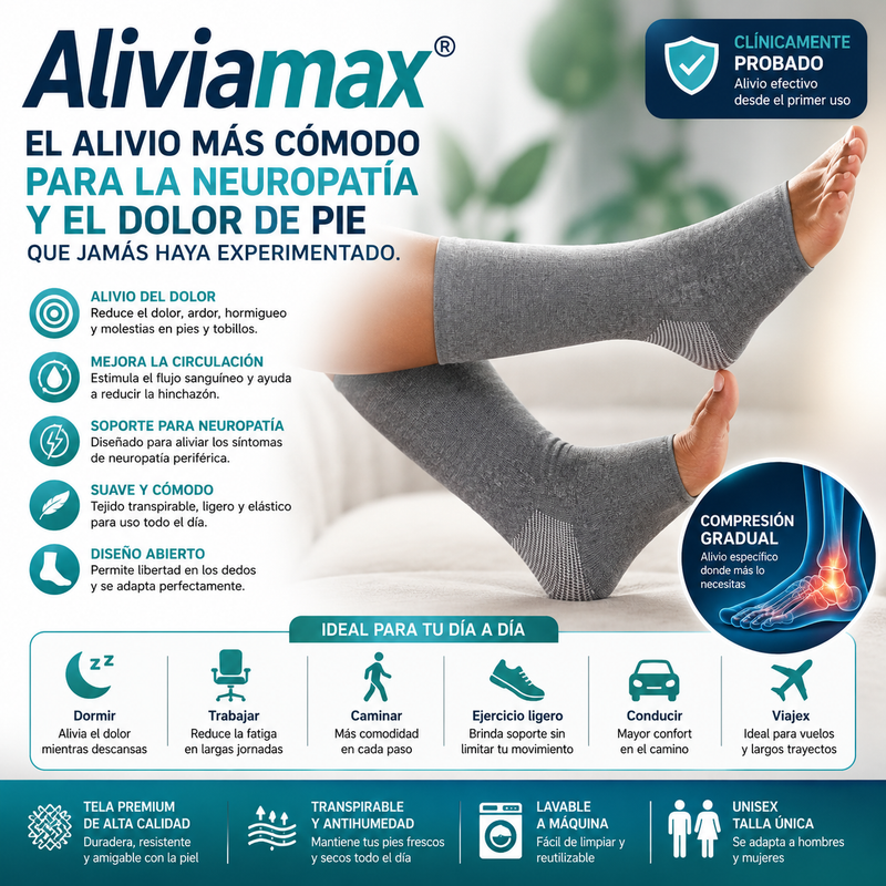 Aliviamax®️ El alivio más cómodo para la neuropatía y el dolor de pie que jamás haya experimentado.