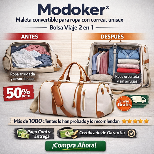 Modoker®️  - Maleta convertible para ropa con correa, unisex, bolsa viaje 2 en 1