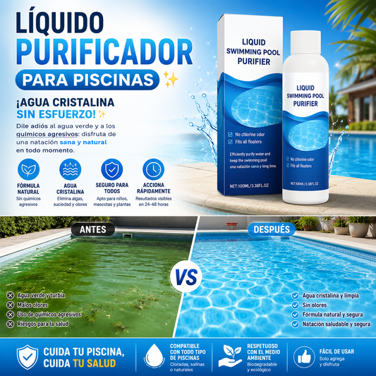 Líquido purificador para piscinas: ¡agua cristalina sin esfuerzo! ✨ Dile adiós al agua verde y a los químicos agresivos: disfruta de una natación sana y natural en todo momento.