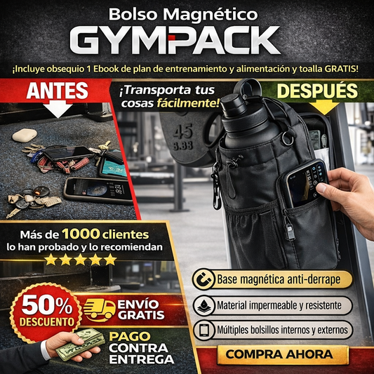 Bolso Magnético GYMPACK - ¡Incluye obsequio 1 Ebook de plan de entrenamiento y alimentación y toalla GRATIS!
