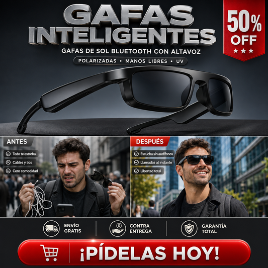 Gafas inteligentes, gafas de sol Bluetooth polarizadas con altavoz, asistente de voz, de oreja abierta, protección UV, gafas de audio para exteriores