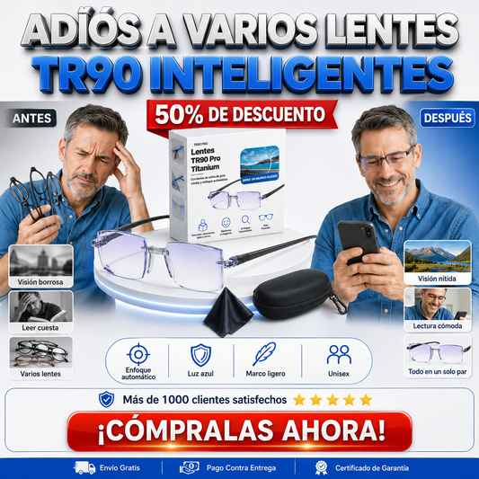 Gafas multifocales inteligentes Tr90 con zoom automático unisex, marco en titanio protección de luz azul y efecto monocromático – INCLUYE PAÑO Y ESTUCHE DE LUJO