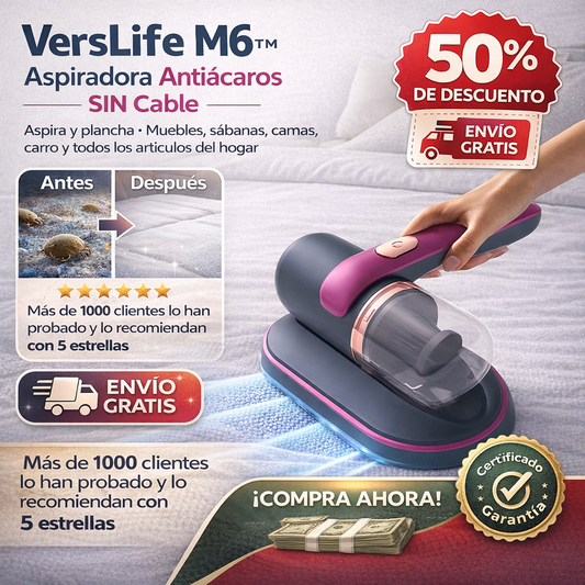 VersLife  M6™️  Aspiradora Antiacaros  SIN Cable, Aspira y plancha - Muebles, sábanas, camas, carro y todos los artículos del hogar