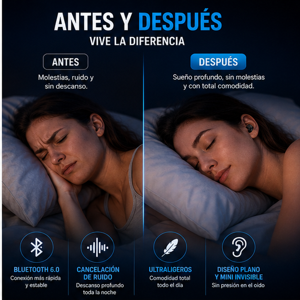 HTC NE76 Auriculares inalámbricos Bluetooth 6.0: auriculares mini invisibles de diseño plano con cancelación de ruido, aislamiento acústico, sin presión en el oído para quienes duermen de lado, ideales para viajes, deportes, oficina, home office.