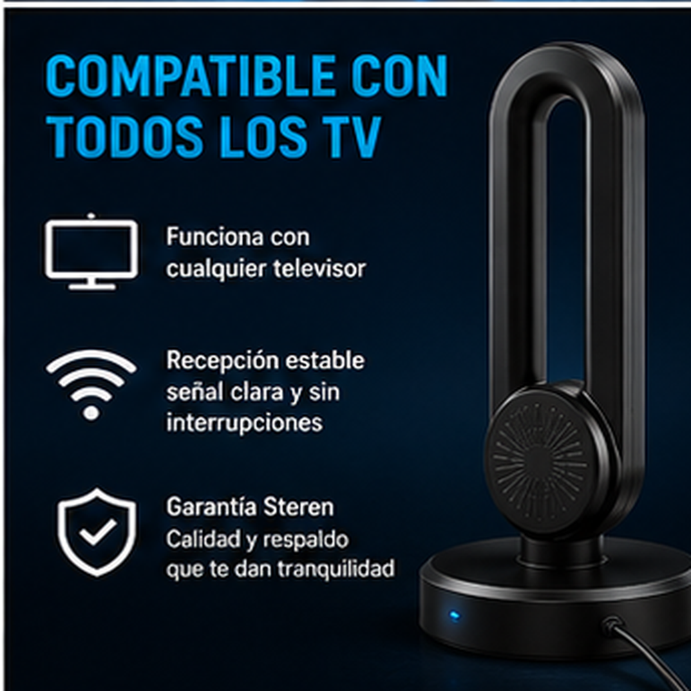 Steren® Antena de TV digital HD: base magnética metálica compacta, diseño ligero, amplificador de señal, fácil instalación, recepción de largo alcance para canales locales, antena digital HD, +100 canales de tv, deportes y musica